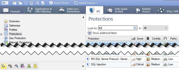 Click on the SQL Injection protection at the bottom of the