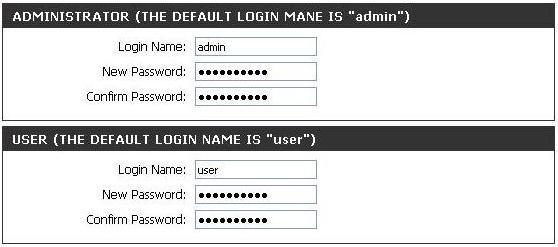 Administrator Password: Enter the new password for the Administrator login. The administrator can make changes to the settings.
