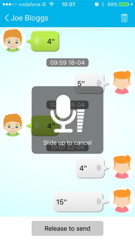 Once you release the button, the voice message is sent to the