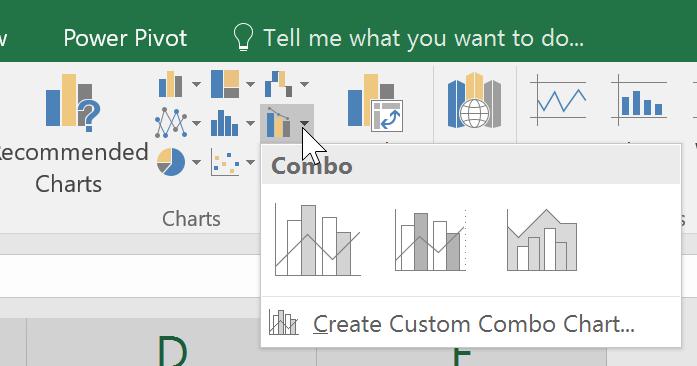 Creating a chart with two Scales 1. Select your data. From the Insert Tab, Charts Section. Select Combo chart and make a selection from there.
