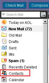 AOL 1. Sign on to AOL WebMail by going to http://webmail.aol.com. 2. Click Contacts under Today on AOL. 3. Click Export. 4. Select the format you want to save your contacts in, and then click Export.