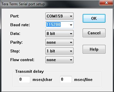 Select right COM port Terminal