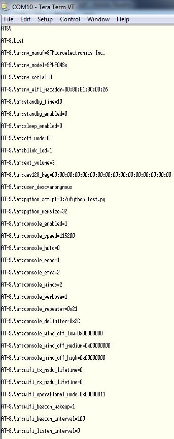 Lab 2 : Get the SPWF variables 28 Get the default configuration dump Type AT+S.GCFG Get a variable value Type AT+S.