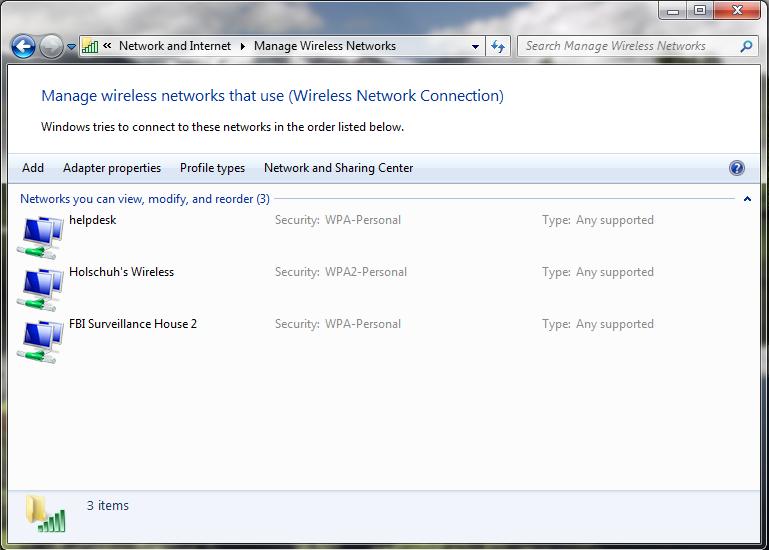 3. In the Manage Wireless Networks window, make sure there are no previous