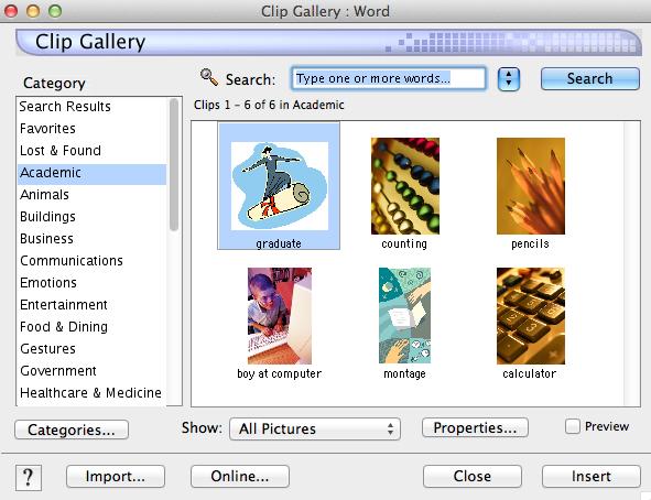Clip Art To add clip art to your document, follow the steps below. 1. From the Home tab, click the Insert a Picture button (see Figure 15). Figure 15 Insert a Picture button 2.