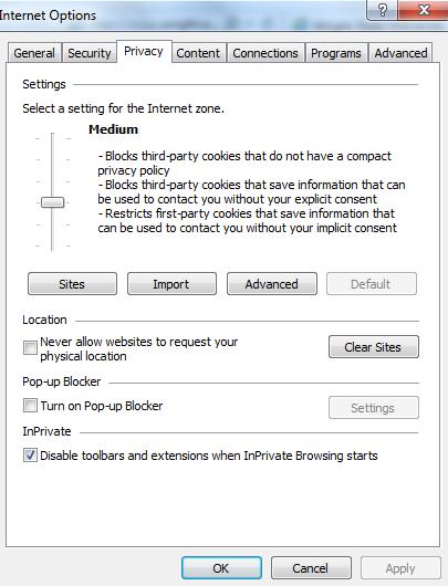 1.0 IE Settings for Cognos Access 1) Popup Blocker Settings Tools > Internet Options > Privacy a.