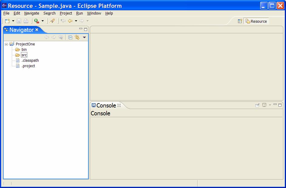 The Eclipse navigator window now shows ProjectOne.