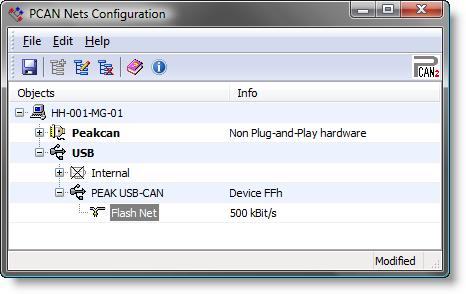 From the directory PcanFlash execute the program NetCfg32.exe. Figure 9: A PCAN net with 500 kbit/s is assigned to the PCAN-USB interface.