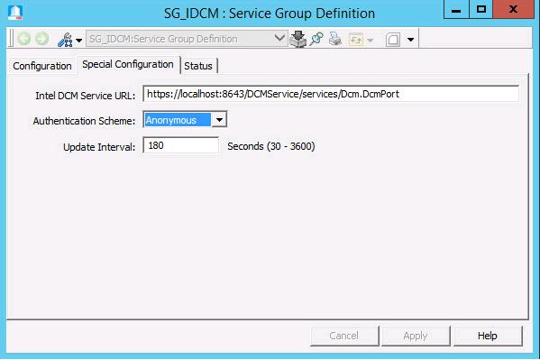 Post-Installation Configuration Section 2 Installation and Configuration 3. Select Service Group, and enter a name, such as Intel_DCM_Monitor_SG. 4. Click Create. Configure the Service Group.