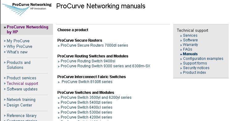 procurve.com 2. Click on Technical support. 3.
