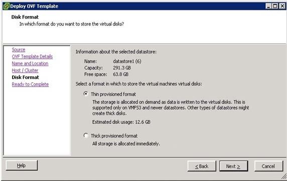To store the virtual machine virtual disks, select the disk format as