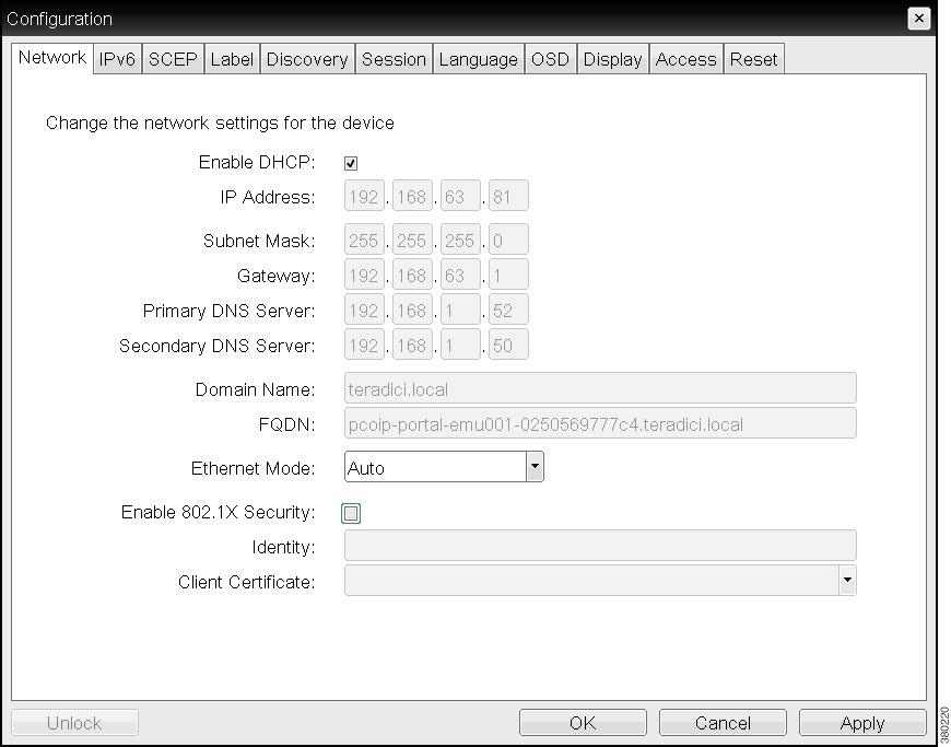 Network Settings Configuration Table 4: Network Settings s Enable DHCP IP Address Subnet Mask Gateway When enabled: The device contacts a DHCP server to be assigned an IP address, subnet mask,