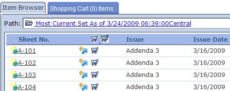 By clicking on a custom package name, all appropriate documents will be listed in the item browser window.