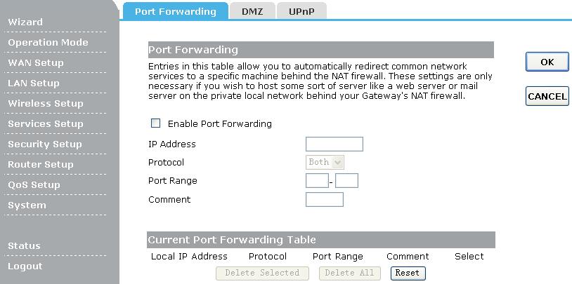 Enable Port Forwarding: Check this box will enable Port Forwarding function. IP Address: That external User accesses the router will redirect to this local IP.