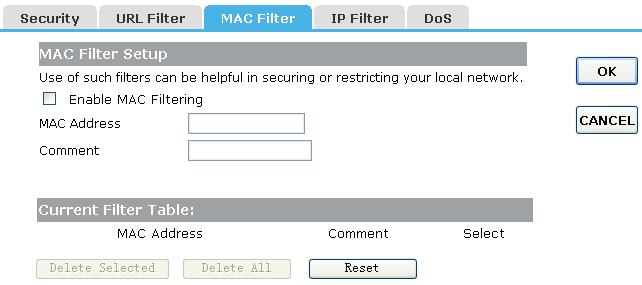 Enable URL Filtering: Check this box will enable URL Filter function. URL Address: The URL Address that you want to filter. 4.5.