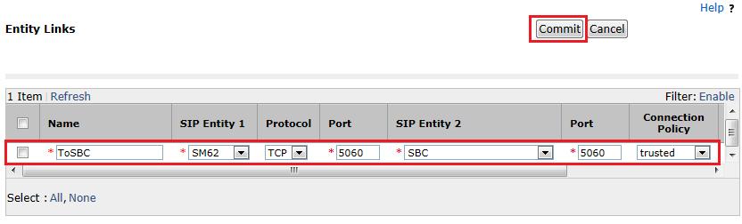 7.2. Configure Entity Link The configuration of an Entity Link connects the Session Manager SIP Entity with the ASBCE SIP Entity. Click Routing Entity Links New.