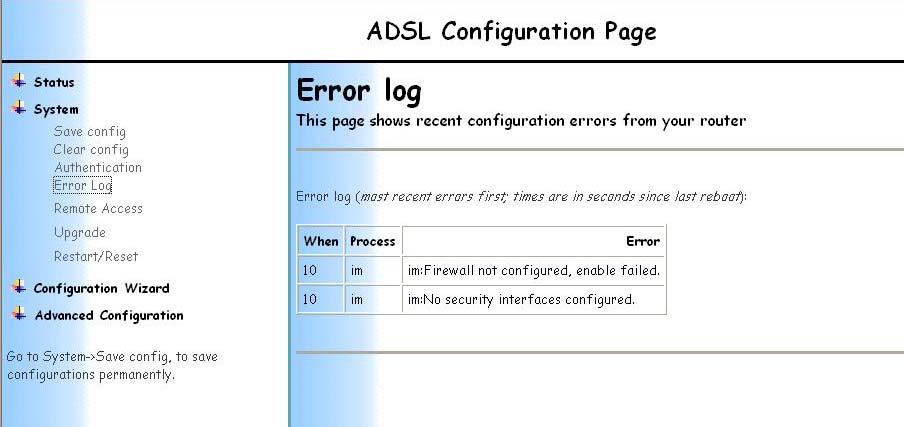 Error Log Select Error Log from the System menu.