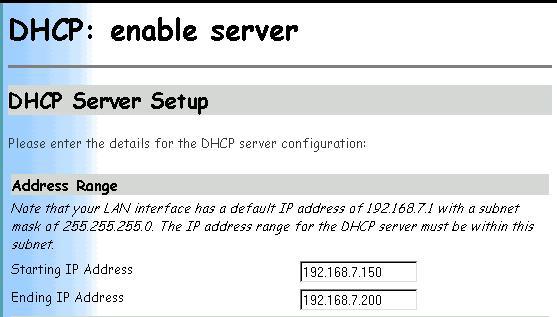 Select the DHCP server option