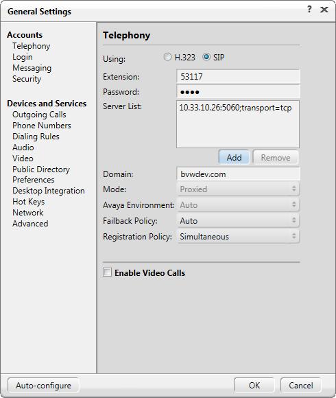 6. Configure Avaya one-x Communicator Softphone This section provides configuration of Avaya one-x Communicator softphone to register to Session Manager using the SIP user provisioned in Section 5.