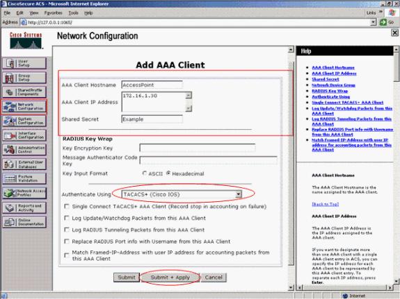 1. Complete these steps in order to add the AP as an authentication, authorization, and accounting (AAA) client: a. From the ACS GUI, click the Network Configuration tab. b.