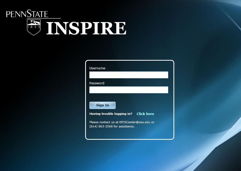 Login Screen INSPIRE Screen Guide: To access the