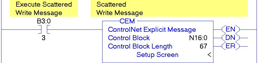 Using Explicit Messaging 6-59 SLC 500 Controller Example Ladder Logic Program to Write Multiple Parameters Using Generic Get/Set Attribute Service A Custom scattered write message is used to write to