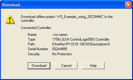 Configuring the I/O 4-23 1. In the RSLogix 5000 window, select Communications > Download. The Download dialog box appears.