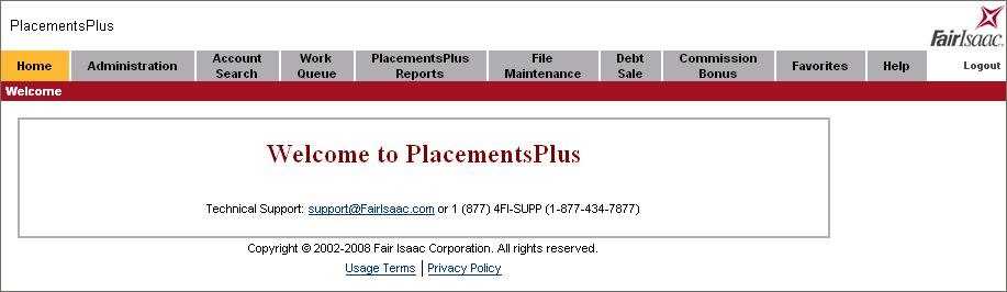 PlacementsPlus Owner Administrators Guide Chapter 3: Getting Started The PlacementsPlus Home page displays.
