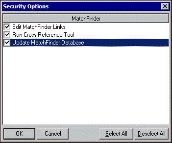 For each area of MatchFinder you want the members of the security group to have access, mark the corresponding checkbox.