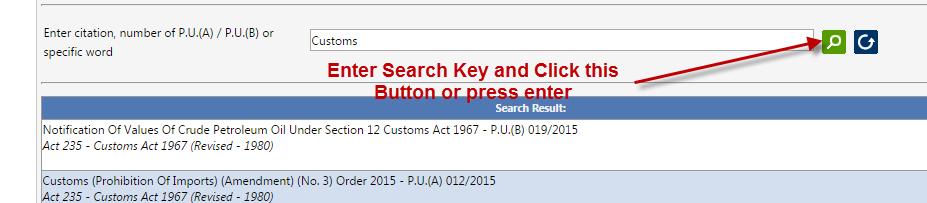 Once result is displayed click on the Act Title to View the Act Content The view might be different
