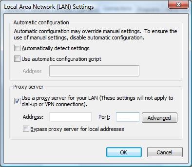3. Click LAN Settings. Figure 24. LAN Settings in Internet Explorer 4. Check Use a proxy server.