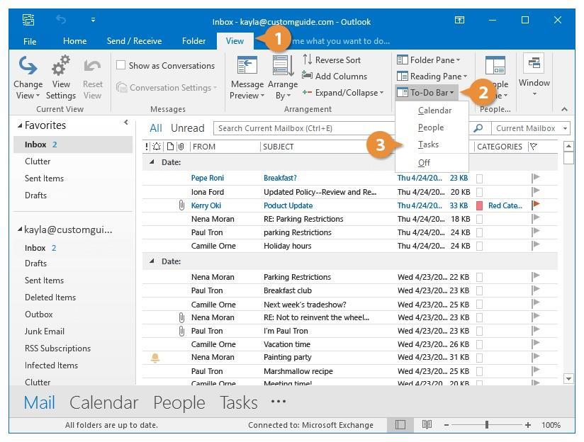 Viewing Tasks Outlook makes it quick and easy to view and organize your tasks.