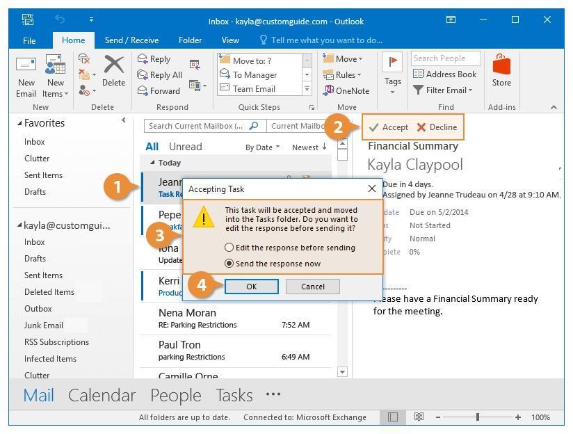 Assigning Tasks Assign a Task If it's up to you to designate job responsibilities, use Outlook to assign tasks to other people.