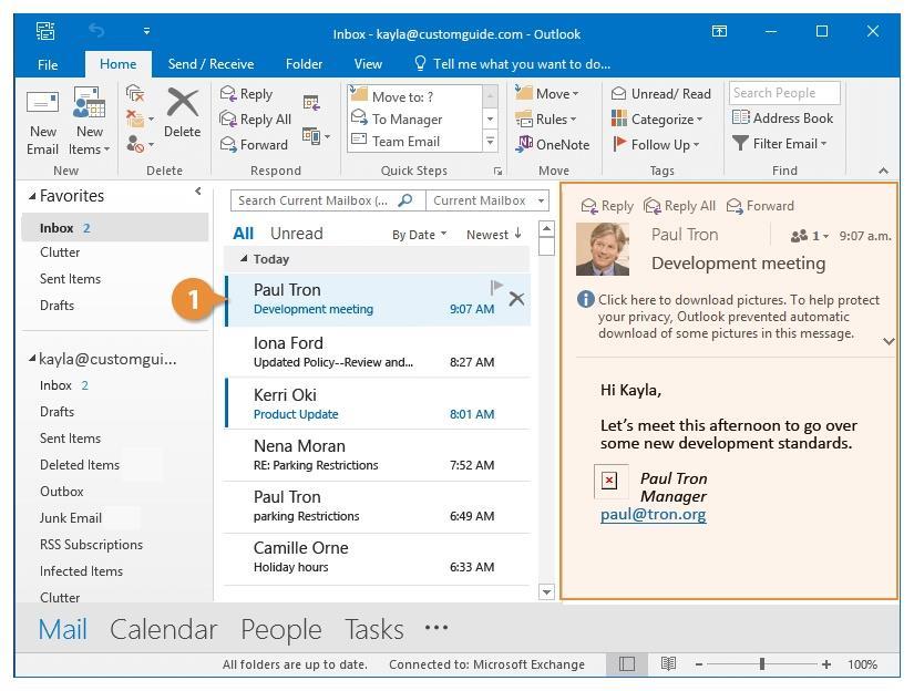 Reading Email First and foremost, Outlook is a program for reading and managing your email.