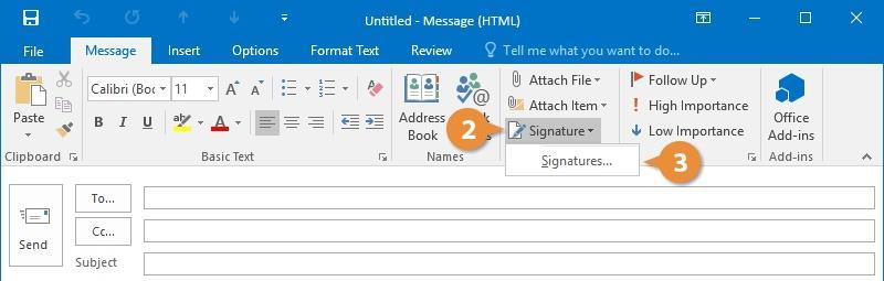 Click the Signature button in the include group. Click Signatures. The Signatures and Stationery dialog box appears. Click New. Type a name for this signature and click OK.