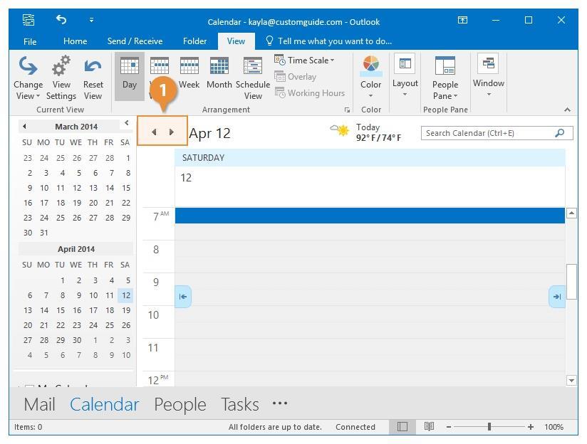 Navigate the Calendar Scroll through Dates To switch days, weeks, or months, just use the arrows. Click the Forward arrow or Backward arrow.