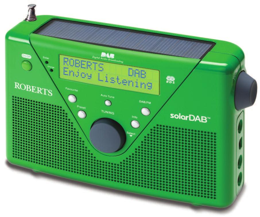 White Green 13 SolarDAB DAB/DAB+/FM RDS radio with solar panel and built-in battery charger DAB/DAB+/FM