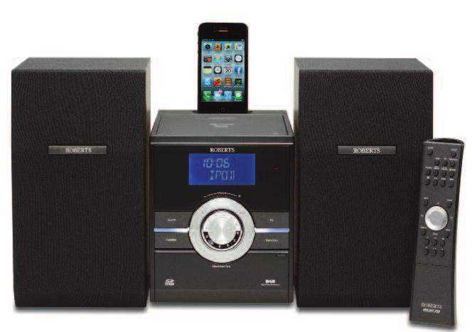 Sound 100 DAB/DAB+/FM RDS stereo sound system with CD player, dock for ipod and acoustically tuned wooden cabinet Dock for ipod and