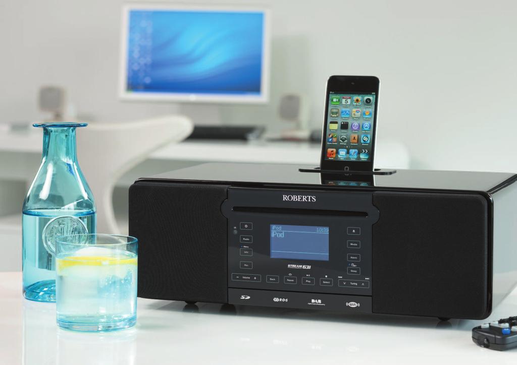 STREAM 63i DAB/DAB+/FM /Wi-Fi stereo sound system with CD player, dock for ipod and Record function from CD and radio to SD or USB DAB/DAB+/FM Wi-Fi internet radio Dock for