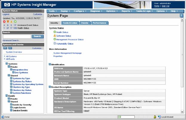2. Select HP Systems Insight Manager. The browser to the HP Systems Insight Manager server launches, and the selection name for the individual system passes to HP Systems Insight Manager.