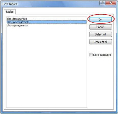 19. The Link Tables window lists the tables in the database that you are authorized to access.