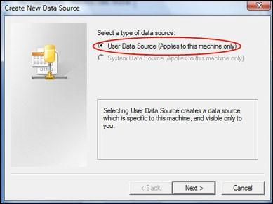 7. On the Create New Data Source window, click on the User Data