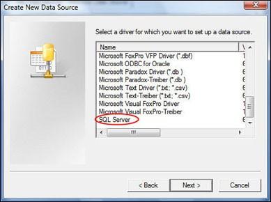 Select the driver needed to set up the data source.