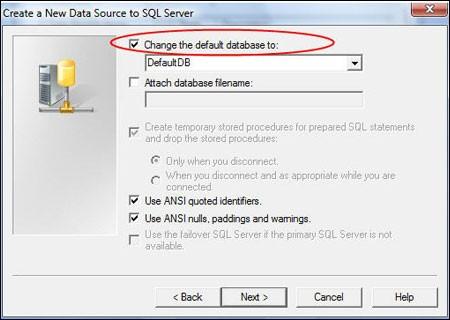 Set the default database to use with this data source.