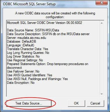 The ODBC Microsoft SQL Server Setup window is a summary of all the