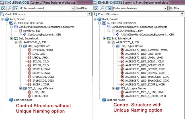 IEC 61850 Uploader Options Section 3 800xA IEC 61850 Uploader Figure 71 shows screen shot of control structure after Unique Naming option is selected during Upload.