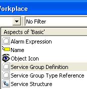 Configuring Alarms and Events in Plant Explorer Section 4 800xA IEC 61850 Alarm and Event 24. In Aspects List pane, select Service Group Definition.
