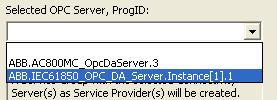 Sequence of Events Section 4 800xA IEC 61850 Alarm and Event Configuration 4. In the Additional Arguments dialog box, select the OPC Server ProgID. Figure 116.