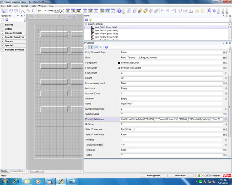 Latebind Mechanism Section 6 Configuring Object Type Specific Graphics Figure 123. Process Graphic Editor Input field control can be dragged and dropped into the New Graphic editor.