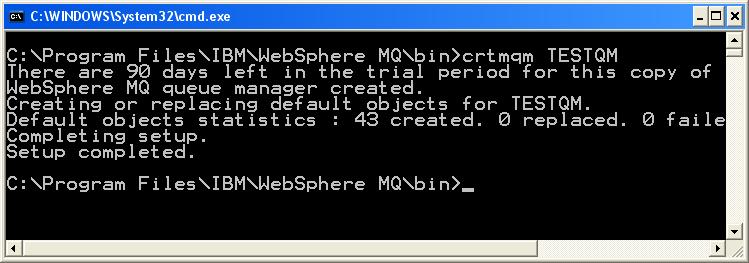 Enter the following command to change to the WebSphere MQ directory: cd C:\Program Files\IBM\WebSphere